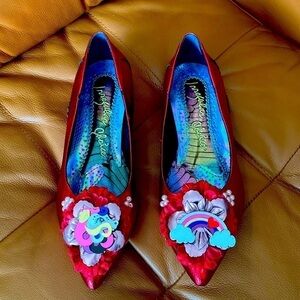 Irregular Choice Rare Little Lady Daisy Unicorn Rainbow Leather Carousel Flats